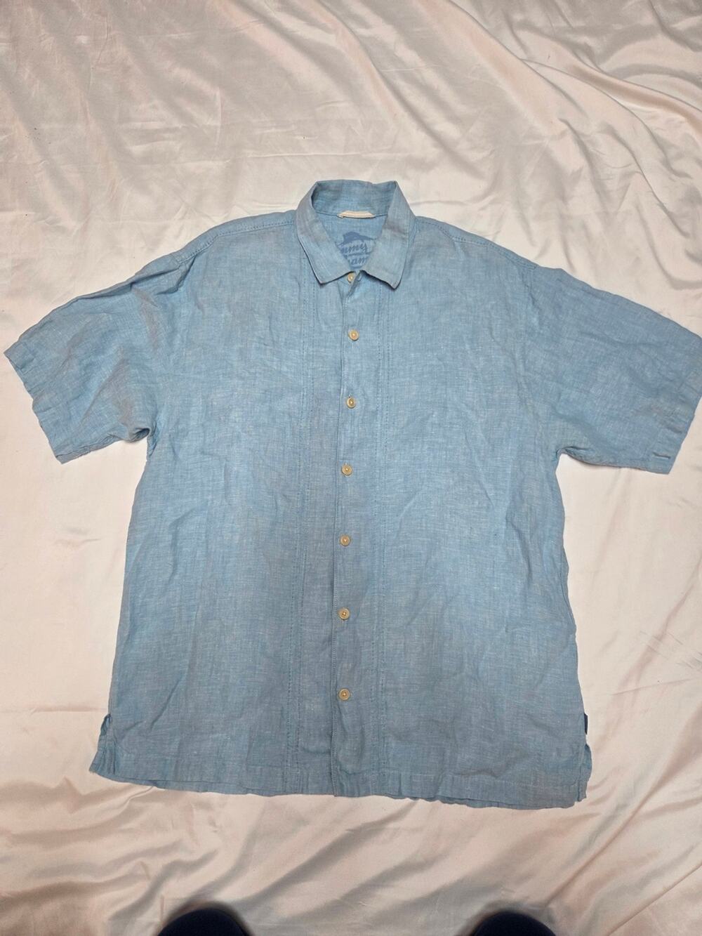 Tommy Bahama Sky Blue Short-Sleeve 100% Linen Button-Down Shirt